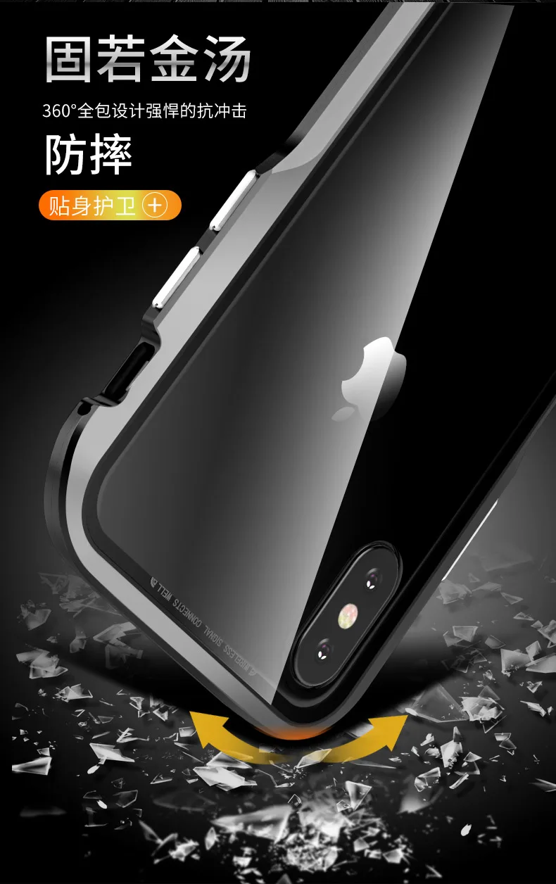 Роскошный Магнитный чехол для iPhone X XS Max XR 8 7 Plus магнитные Чехлы прозрачная стеклянная задняя крышка чехол для iPhone 7 8 Plus X Металлический бампер