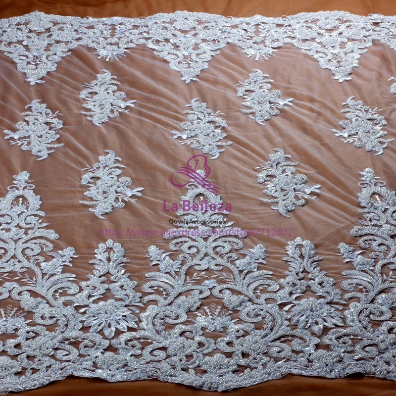 La Belleza модный стиль белый/чистый whithandmade Бисероплетение кружевная ткань свадебное/вечернее платье кружевная ткань 4" Ширина 1 ярд
