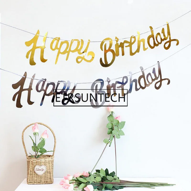 100 комплектов золотой серебряный баннер на день рождения флажки подвесная