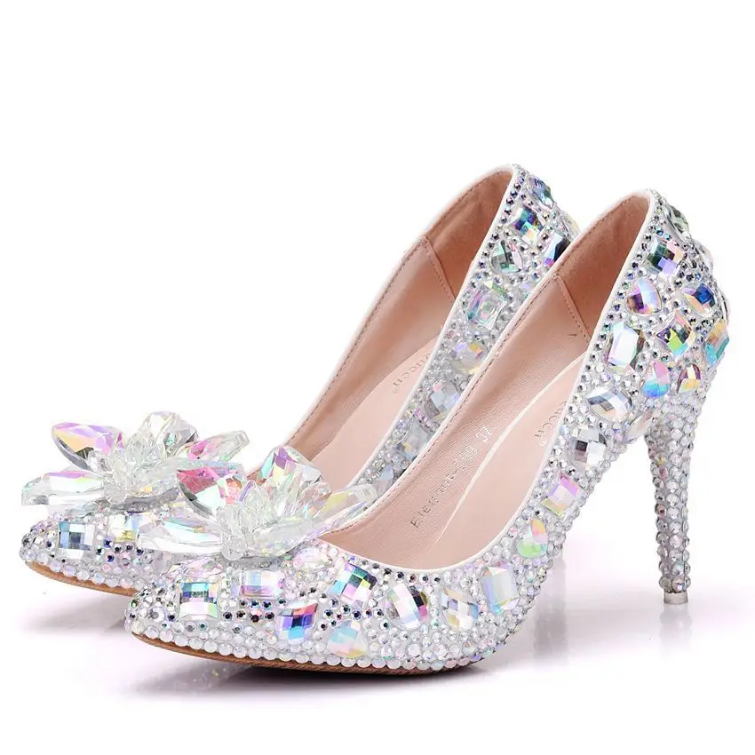 Новые свадебные туфли стразы на высоком каблуке 9 5 см Золушки женские