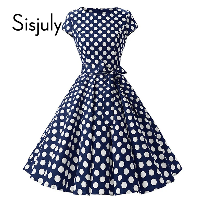 Sisjuly 1950s retro dresses women polka dots bowknot a line black elegant tea rockabilly vintage summer short dress 2019 | Женская