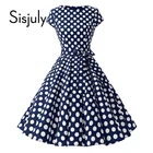 Sisjuly 1950-х годов ретро платья женщины горошек бантом линия черный элегантный чай рокабилли старинные женщины лето короткое платье 2019