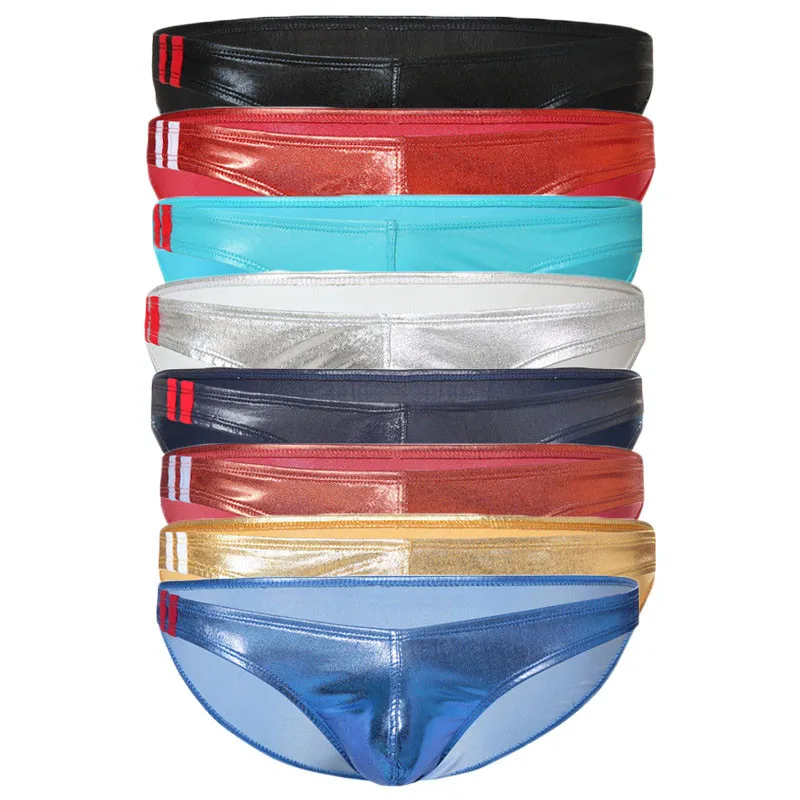 8PCS/Lot Sexy Men Underwear Male Briefs Faux Leather Gay Mens Underpants Bikini cueca Shorts ropa interior hombre Panties Brief