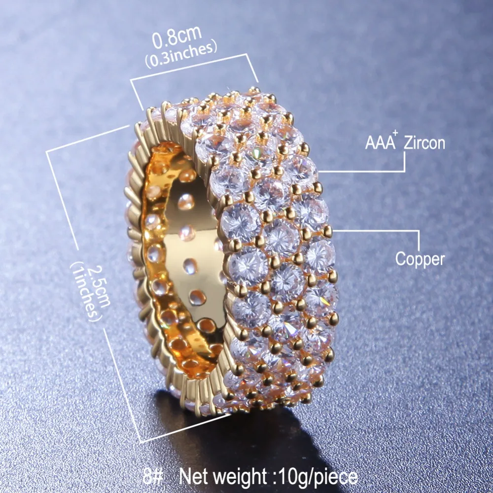 Мужские теннисные кольца Uwin кольцо из кубического циркония со льдом 1 ряд/2 Ряд/3