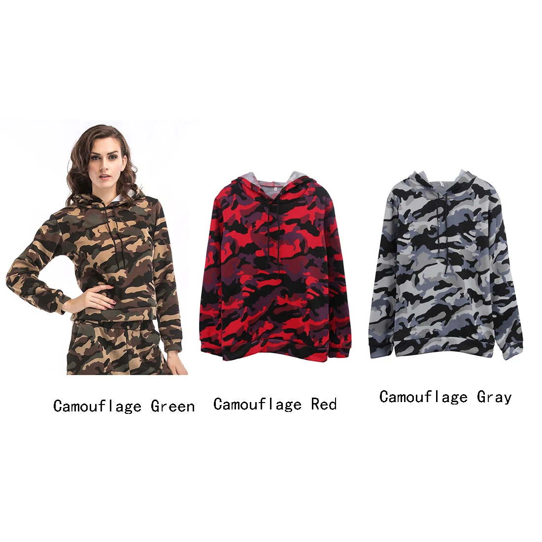 Новинки для женщин стильные свободные камуфляж полиэстер худи с длинными