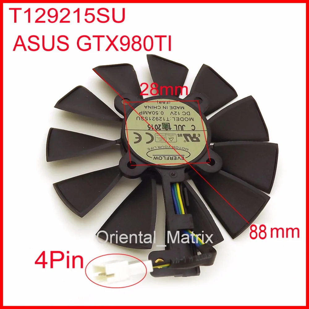 Бесплатная доставка кулер для видеокарт T129215SU 12 В 0 5a 88 мм 28*28*28*28 4 булавки ASUS GTX980TI