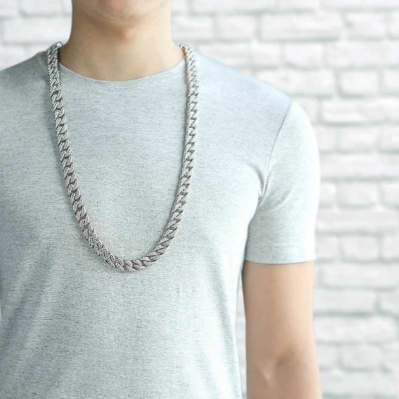 Мужское ожерелье с ледяным покрытием из белого золота панцирное кубинское