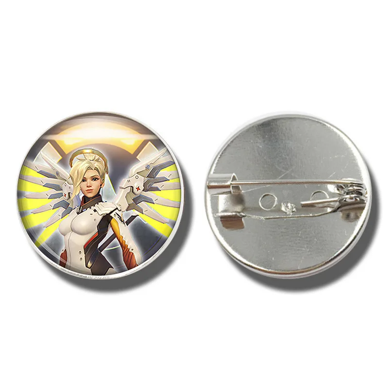 8 1 шт. 25 мм значок аниме Overwatch DVA Mercy Reaper Tracer Mei стеклянный значок аксессуары для одежды шляпа украшение для рюкзака брошь - Цвет: 8