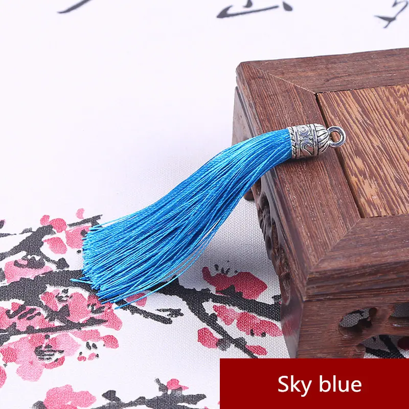 Sky blue 10 шт. большой металлический колпачок кисточка ювелирные изделия занавески одежды декоративные аксессуары DIY Ключ сотовый телефон сумка бахрома отделка кисточки кулон - Цвет: Sky blue