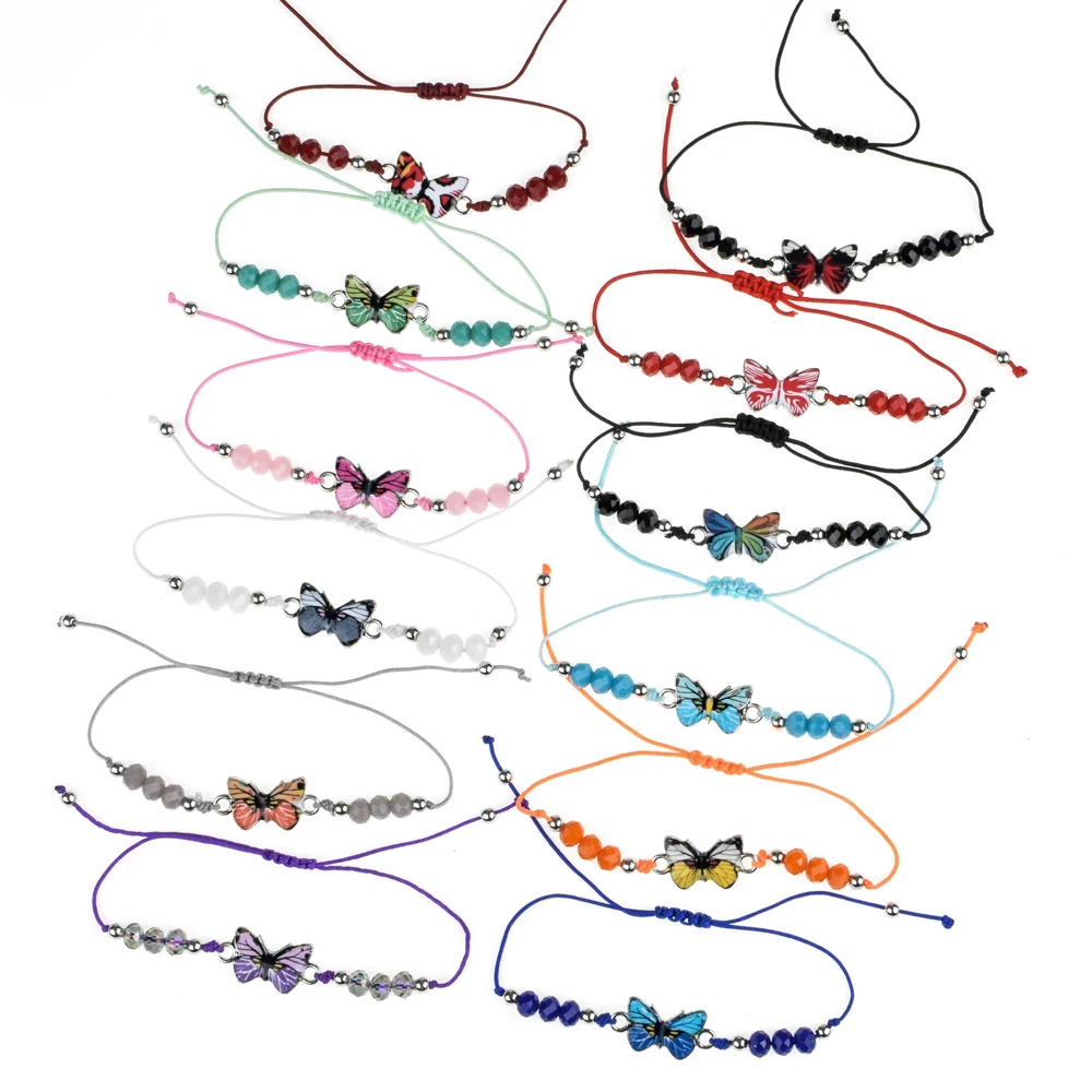 12 шт./лот набор плетеных веревочных браслетов ручной работы эмалевые бабочки