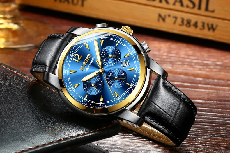 Montre homme Switzerland BINGER модные автоматические часы для мужчин 24 часы с календарем неделя Сапфир Водонепроницаемый светящийся Horloges mannen