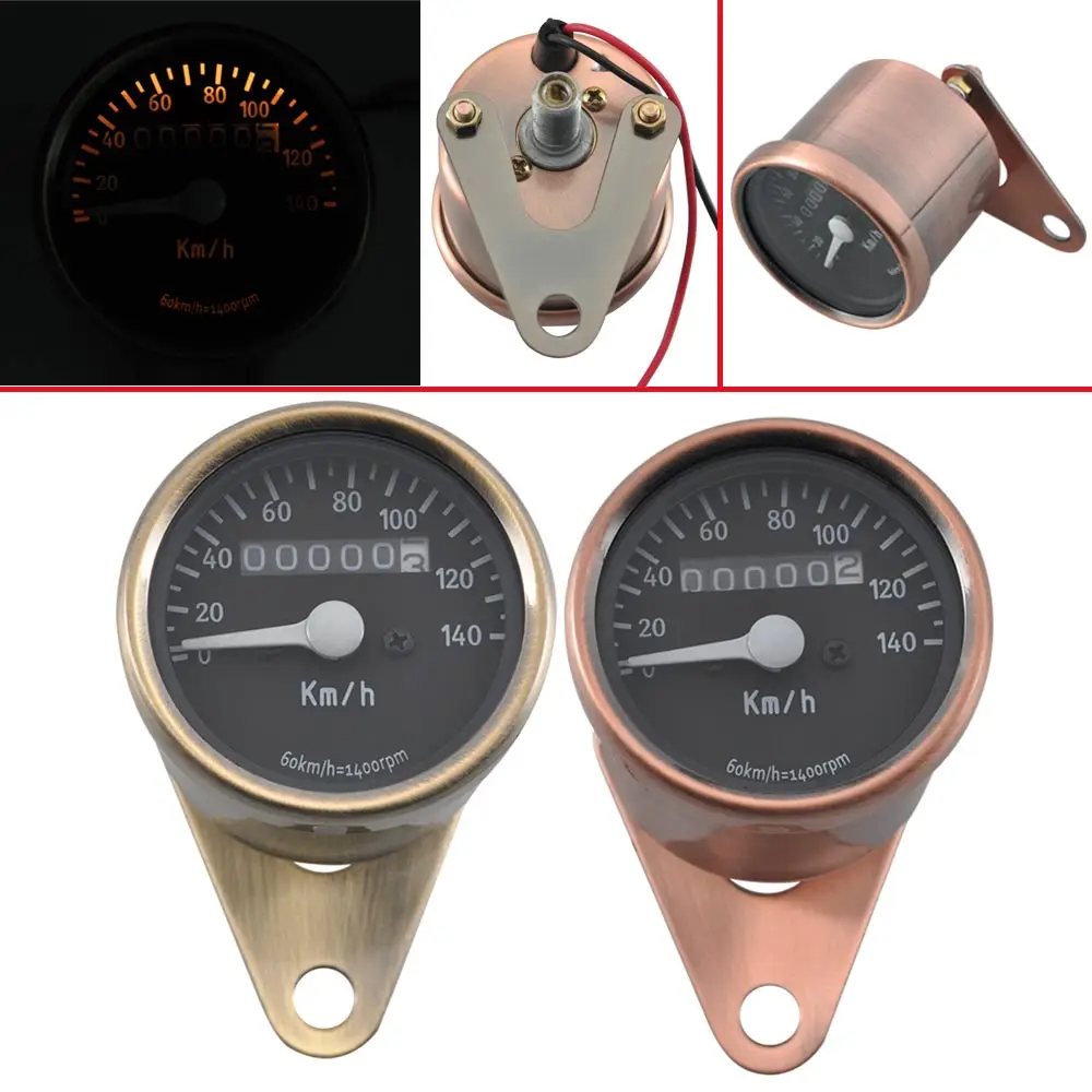 

Motorcycle Retro Bronze Yellow Copper Instrument LED Speedometer Gauge Universal