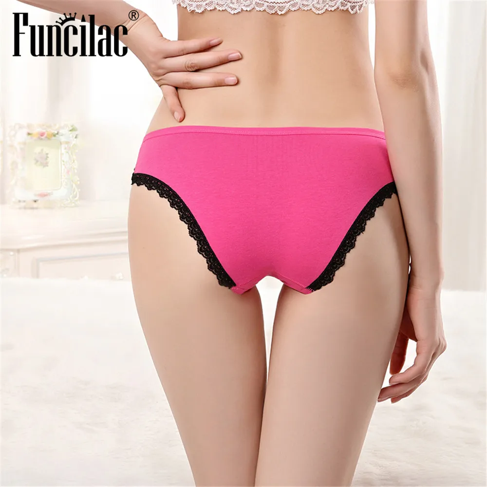 FUNCILAC, женское сексуальное нижнее белье, хлопковые кружевные женские трусики для девочек, трусы, трусики, нижнее белье, однотонное, простое, 4 шт./лот, M, L, XL