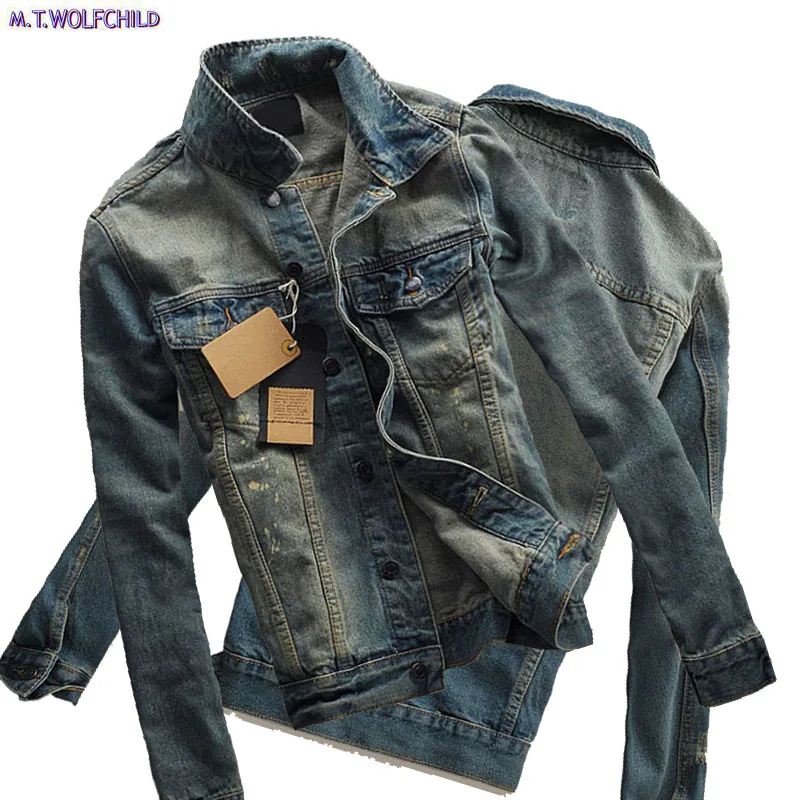 Мода 2018 мужские Брендовые джинсовые куртки потертые ковбойские с дырками