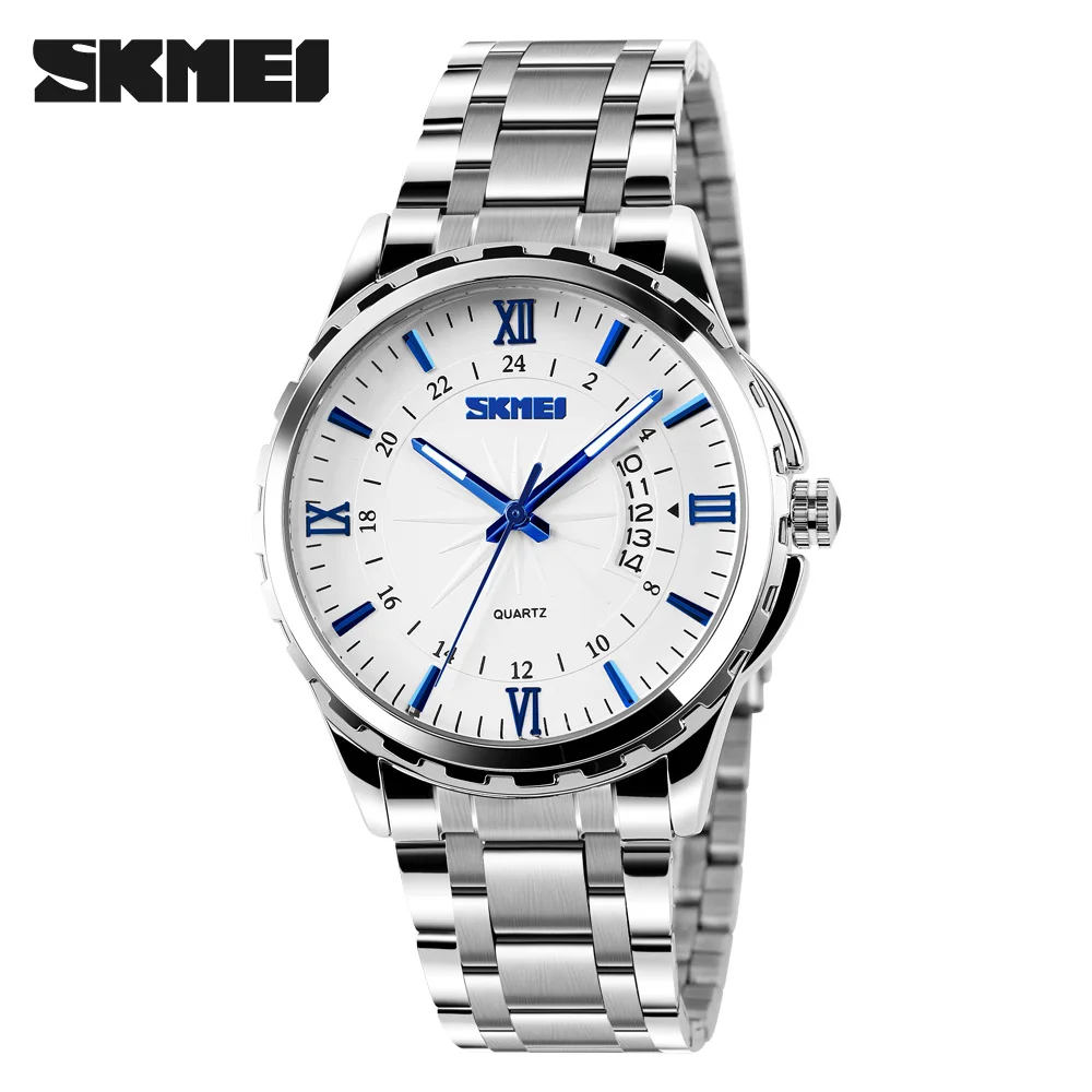 SKMEI 9069 кварцевые часы мужские модные повседневные полностью стальные