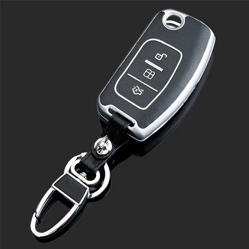 Sliver Кожаный чехол Peacekey для автомобильного ключа для Ford Mondeo Focus Fiesta C Max S Max Galaxy кожаный смарт-чехол для дистанционного ключа автомобиля - Название цвета: Sliver