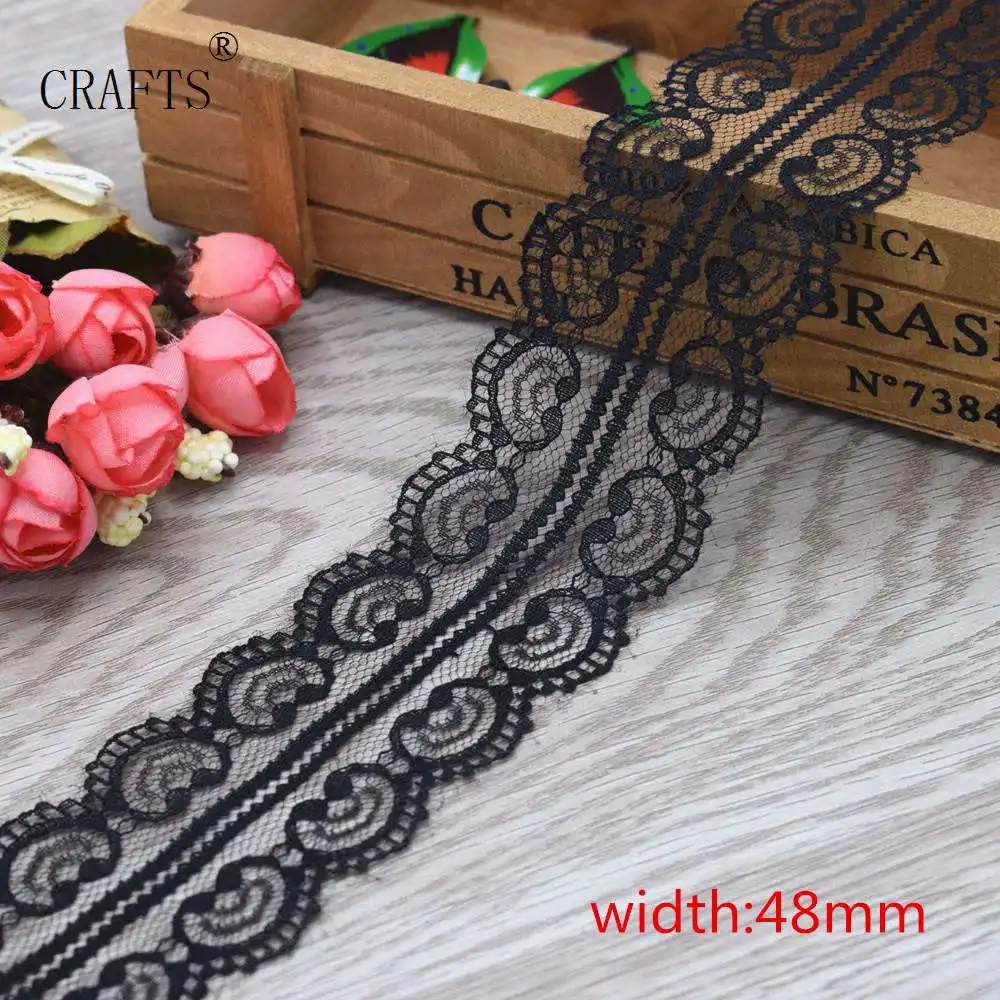 48mm wide Новые 10 ярдов красивые черные кружева DIY ремесла/свадьба/одежда/ткань кружевная лента подарочная упаковка - Цвет: 48mm wide