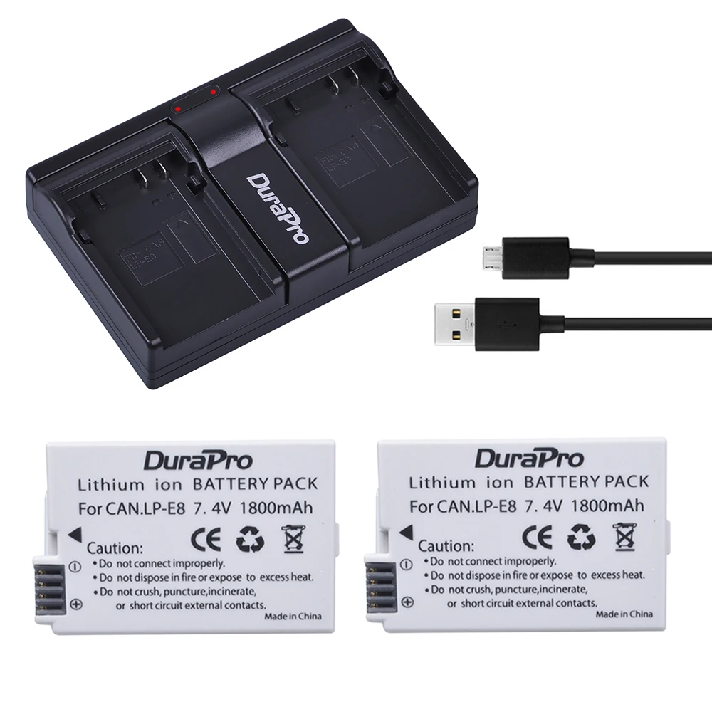 2 шт. LP E8 LPE8 запасная литий ионная батарея + двойное зарядное устройство USB для Canon