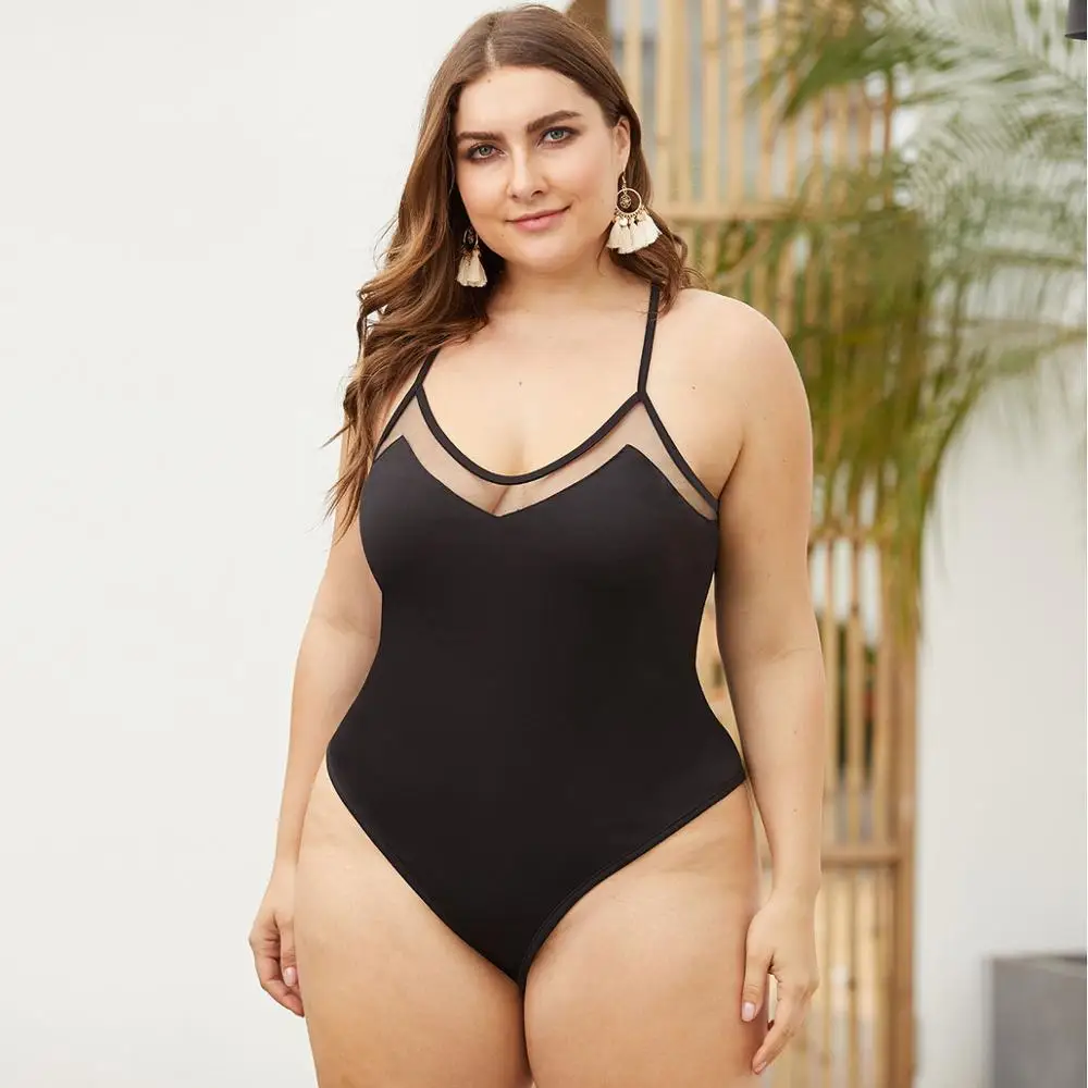 WHZHM женские боди на бретелях открытая спина сетка пэчворк Глубокий круглый вырез