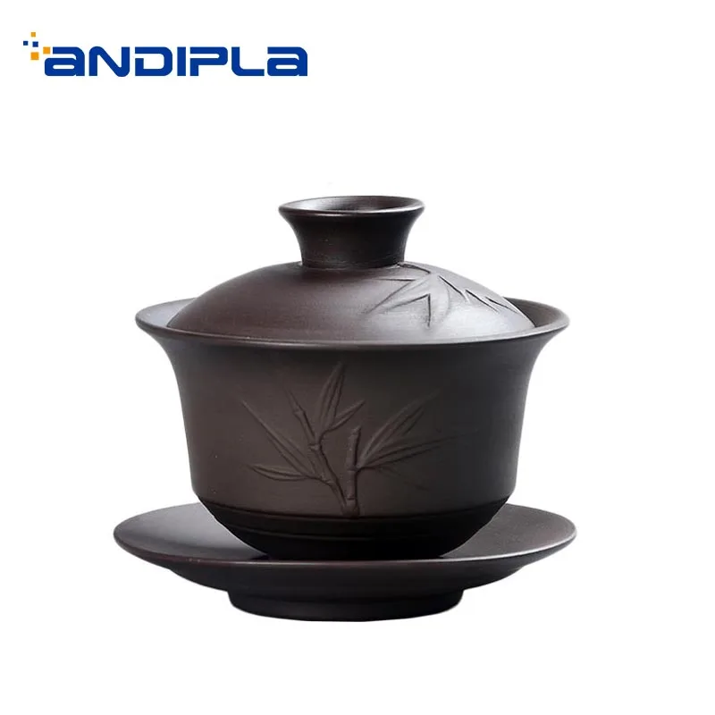 200/230ml Yixing Purple Clay Gaiwan Tea Bowl with Lid Saucer Set Vintage Zisha Drinkware Teaware Office Ceremony Tureen Gift | Дом и сад