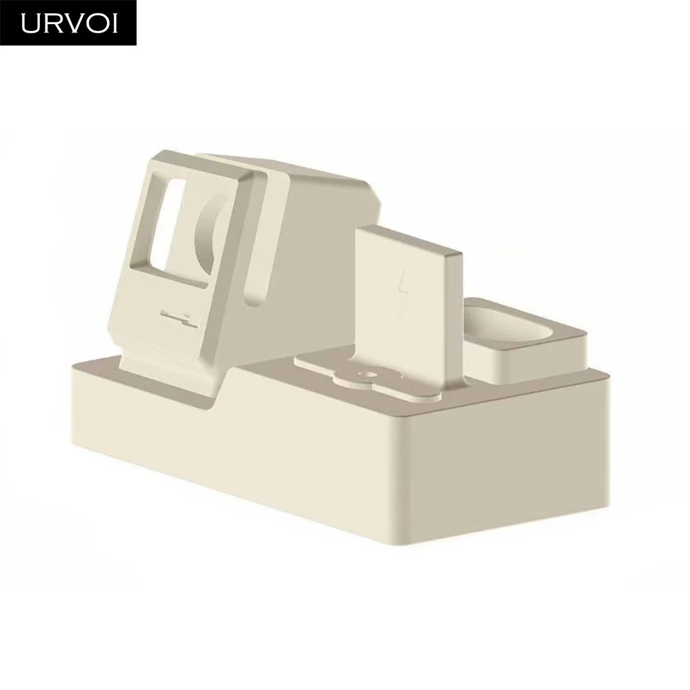 White URVOI 3 в 1 держатель для Apple Watch series 5 4 3 2 1 стойка для iPhone Хранитель часов Airpods PC домашняя зарядная док-станция силиконовый ремонт - Цвет: White