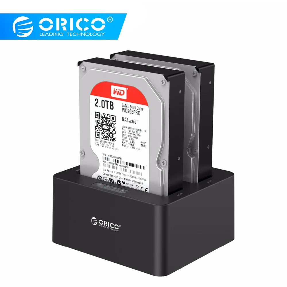 ORICO Dual Bay SATA для USB 3,0 внешний жесткий диск Док-станция для 2,5/3.5HDD с функцией дубликатора/клона-черный