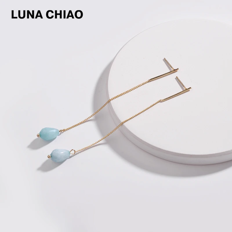 LUNA CHIAO Последняя мода дизайн изящные серьги с подвесками и цепочками Природный Амазонит лабрадорит камень кулон серьги для женщин
