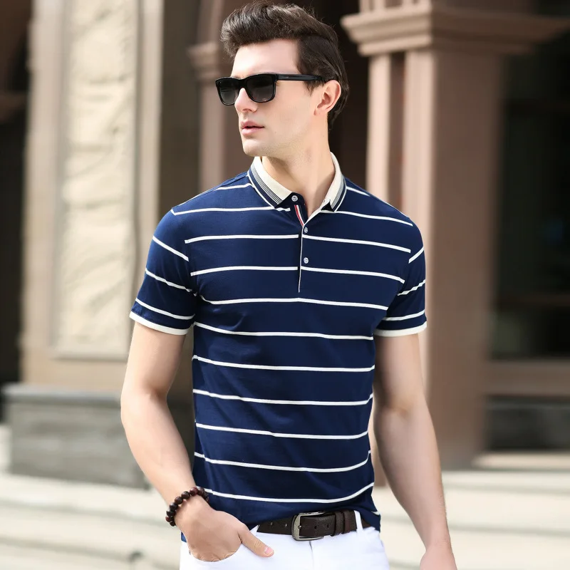 

2017 New Spring Summer T shirt Men Fashion Cotton short - sleeved Slim stretch Vintage Tee Strip Tshirt for summer free shipping