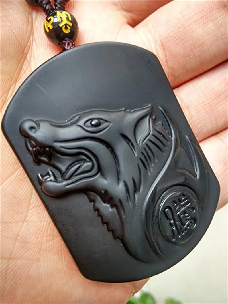 100% новинка натуральный черный обсидиан камень резная воющая подвеска в виде