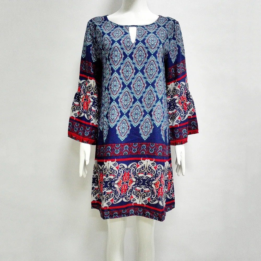 Женское платье в стиле бохо винтажное этническое ретро разноцветное короткое с