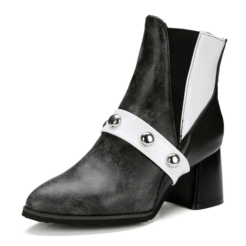 Женские ботильоны челси без застежек ботинки на высоком квадратном каблуке