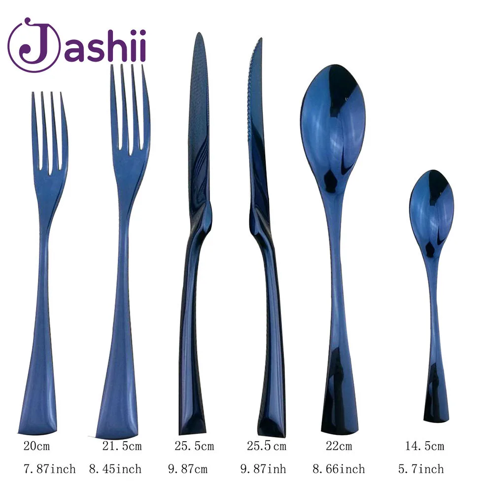Синий блестящий зеркальный набор посуды 18/10 нержавеющая сталь столовых приборов