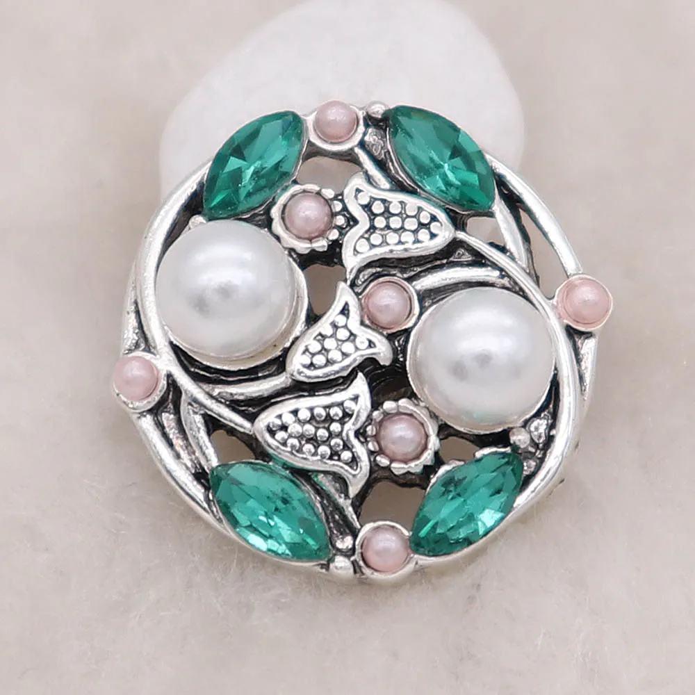 New Snap Jewelry green rhinestone& white pearl Snap Button Fit 18mm Snaps Bracelet necklace Women Jewelry Christmas gifts