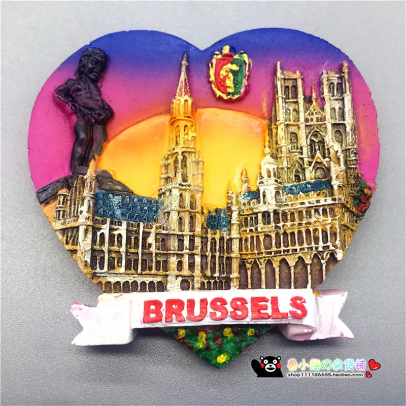 Belgium Tourist Souvenir Fridge Magnets Grand-Place Brussels Church Manneken Pis Hand-made Resin Refrigerator Magnetic Sticker | Дом и сад