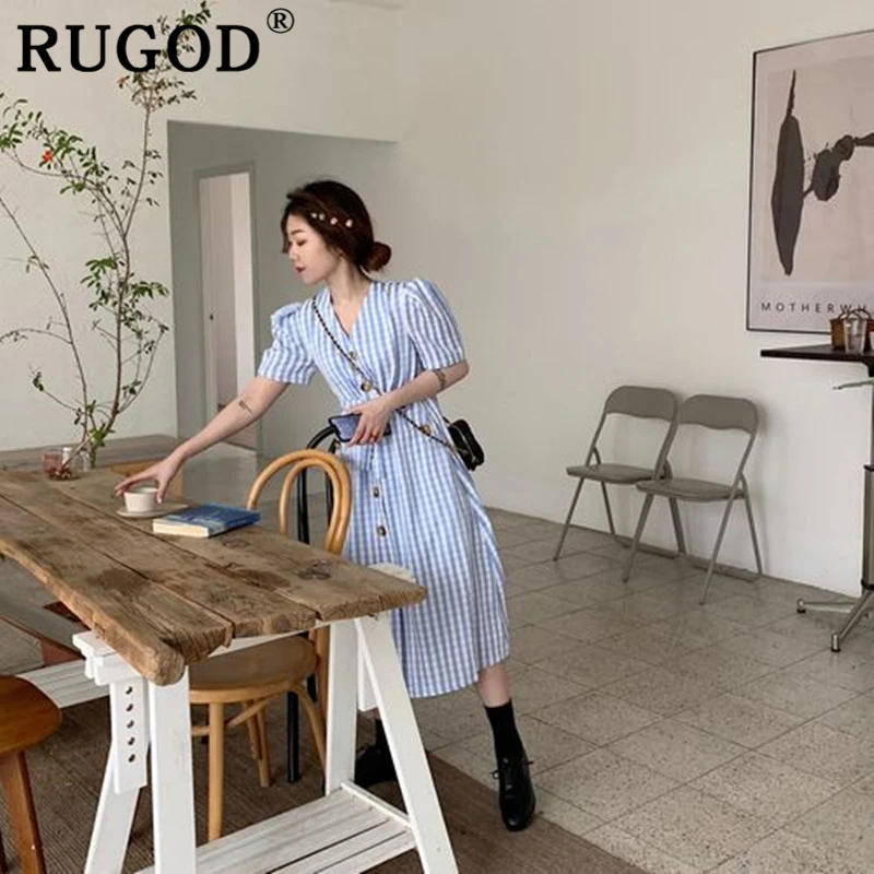 RUGOD элегантный место на пуговицах длинное женское платье Модные V образным
