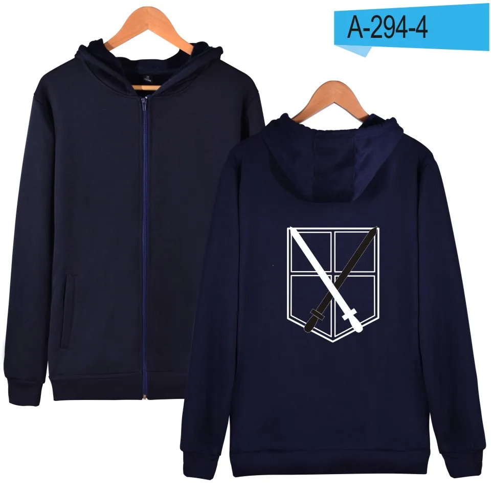 Navy Blue Kpop атака на Титанов толстовки мужские на молнии Япония популярное аниме Mikasa повседневное пальто Зимняя толстовка с капюшоном мужская на молнии 4XL одежда - Цвет: Navy Blue