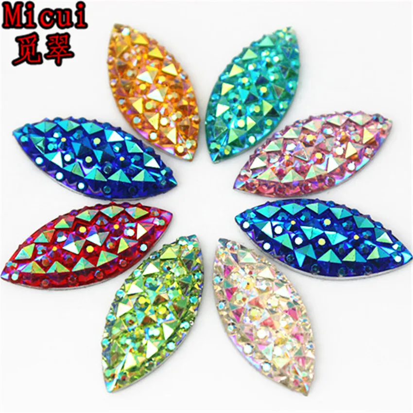 

Micui 80PCS 9*20mm Crystal AB Horse Eye Flatback Resin Rhinestones Stone Non Hotfix for Clothes Jewelry Crafts MC190