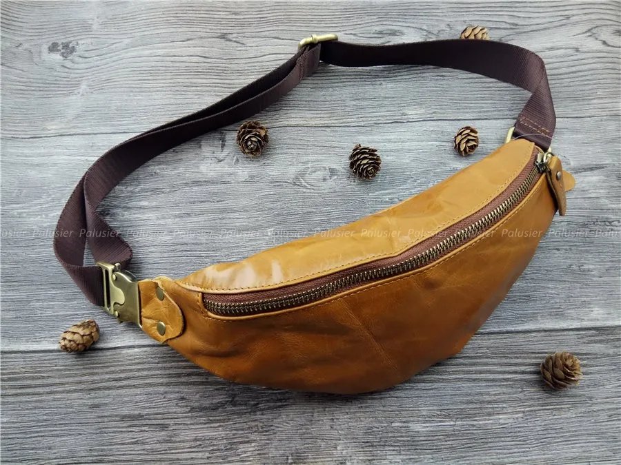 Men Vintage Oil Wax Genuine Leather Waist Bag Brown Cowhide Casual Pack Metal Zipper Clasp Travel Portable Hip Bum Belt Pouch | Багаж и