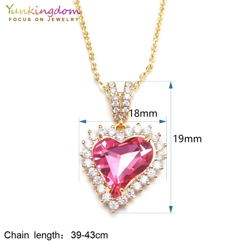 

Yunkingdom romantic popular necklaces & pendants for women rose red heart crystal cz yellow gold color chain fashion jewelry