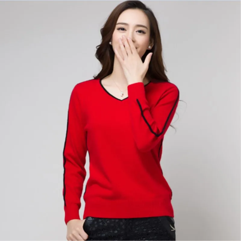 JECH 2017 new product cashmere sweater short v-neck knit and bottom | Женская одежда