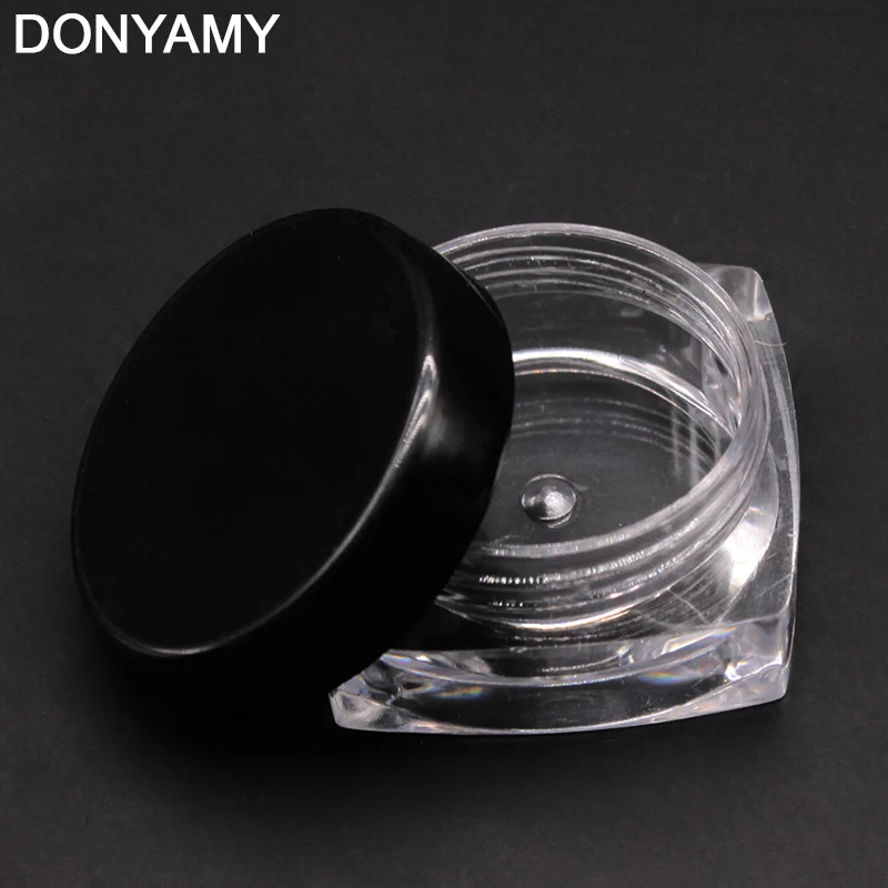 

100pcs/lot 3g square cream jar black cap cosmetic container plastic bottle sample jar display case