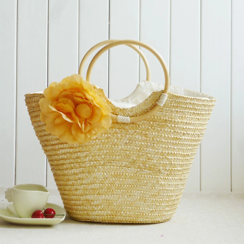 2017 пшеничной соломы леди сладкий цветок Портативный Сумки женские Weave Tote летние