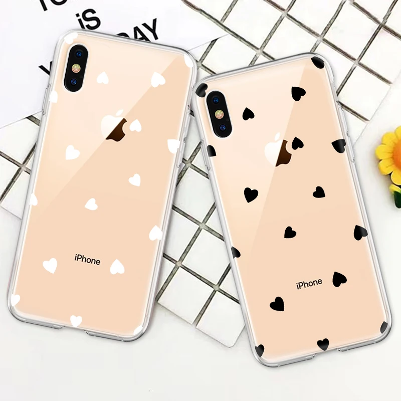Милый чехол из ТПУ с изображением сердца для iPhone XS Max X XR 7 8 6S 6 Plus модный прозрачный