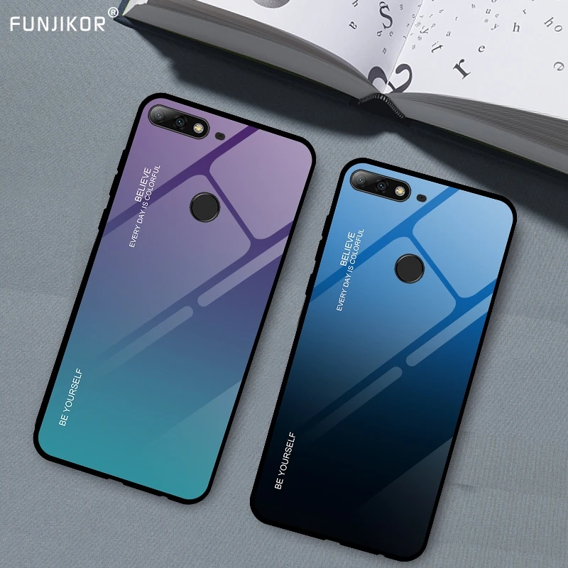 Роскошный градиентный чехол из закаленного стекла для huawei Y6 Y7 Prime ATU-L31 ATU-L42 LDN-L21 LDN-LX3 чехол для телефона защитный чехол