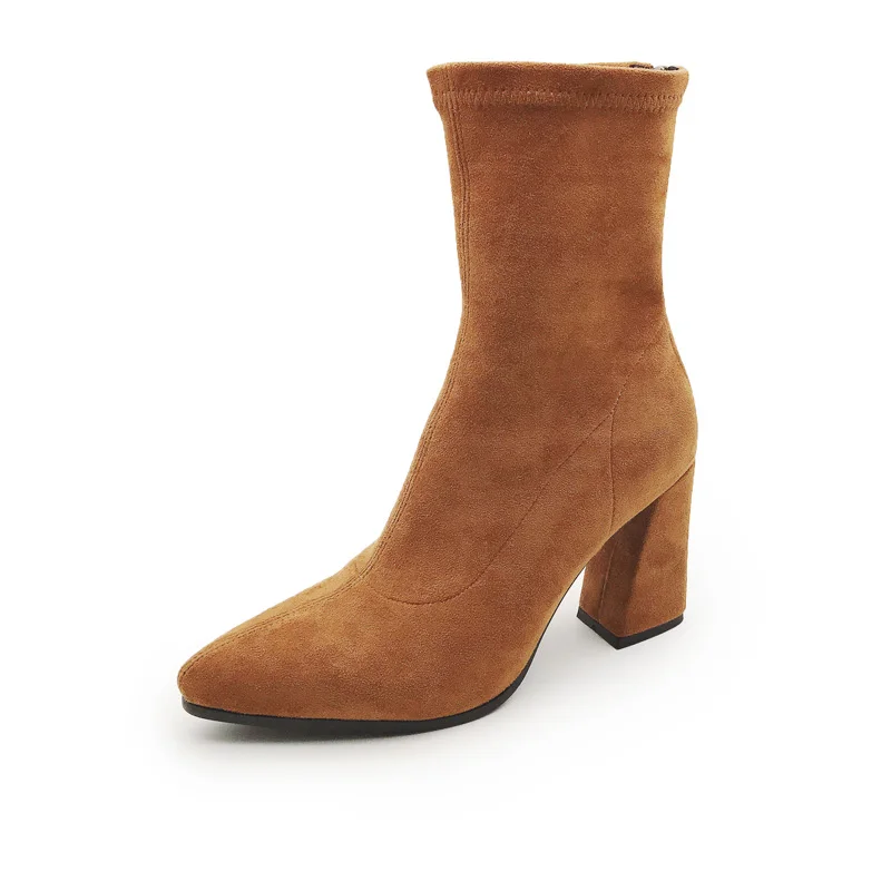 Teahoo/женские носки из искусственной замши Ботильоны на толстом высоком каблуке