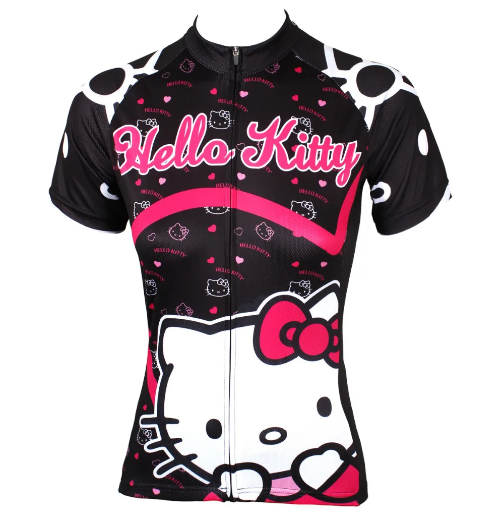 Женская трикотажная одежда с коротким рукавом и молнией Hello Kitty|bike clothing|hello kitty