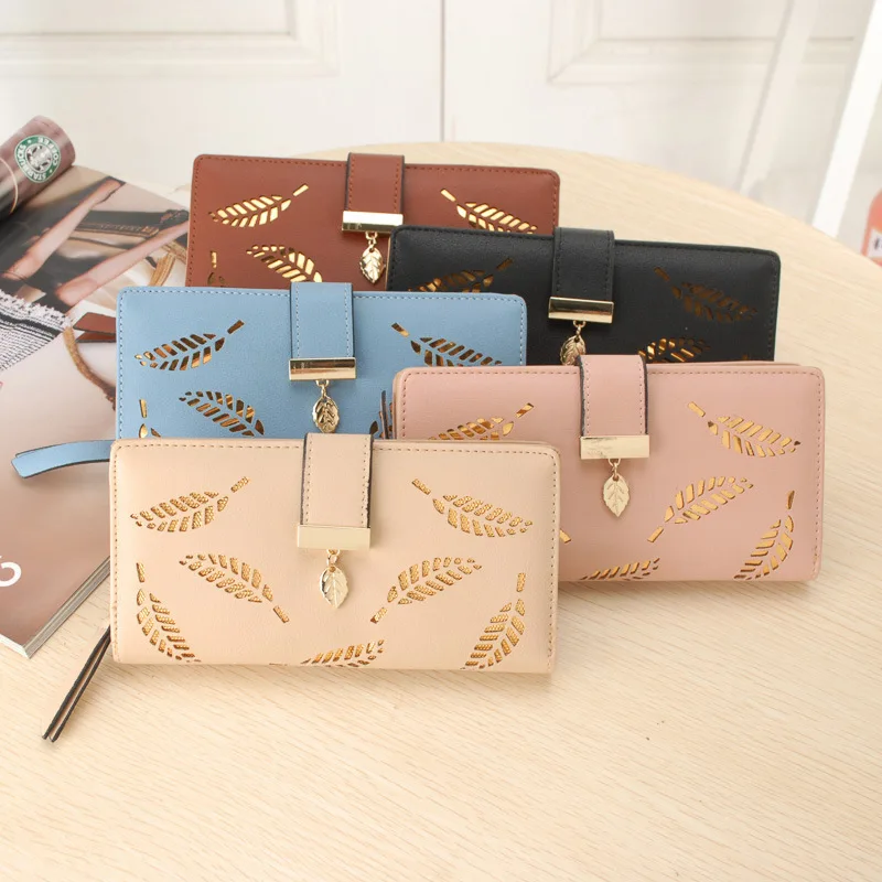 Женский Длинный кошелек из ПУ кожи с золотыми листьями|sweet purses|wallet puwomen long wallet |