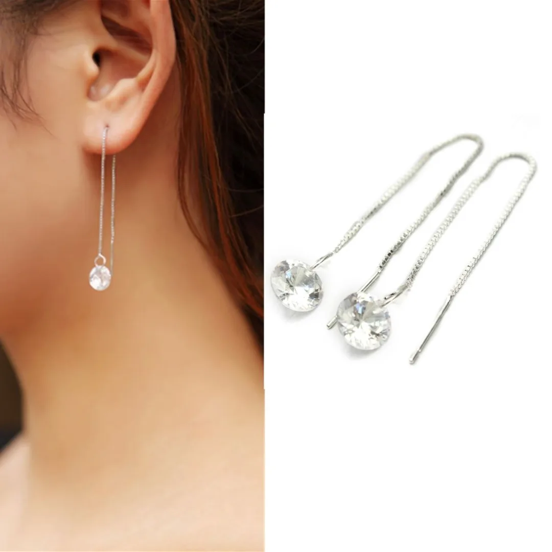 Женские посеребренные серьги-цепочки с кристаллами CZ модные ювелирные изделия