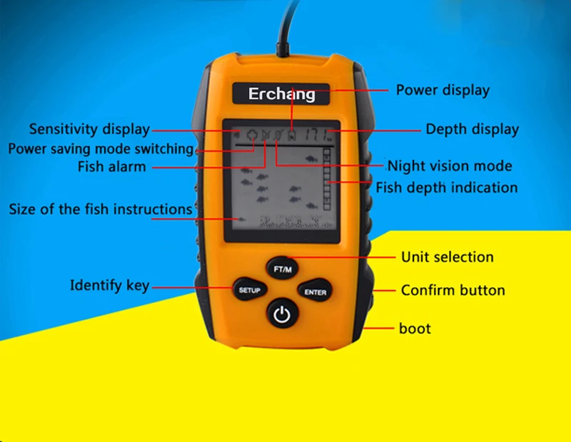 Эхолот Erchang портативный с ЖК дисплеем 100 м|fish finder|portable fish finderecho sounder |