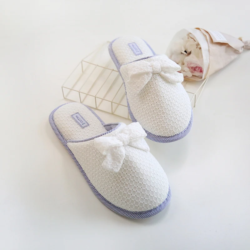 Простые синие и белые домашние тапочки Женские хлопковые повседневные Мягкие